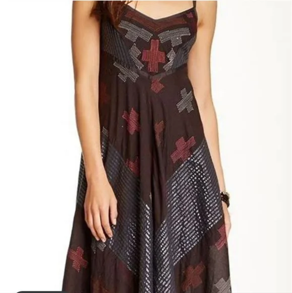 Free People Crossing Paths Pom Tassel Asymmetrical Hem Midi Dress XS - Picture 3 of 16